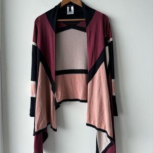 Y2K BCBGMAXAZRIA Cardigan Sweater Pink Black Silk Blend Geometric Womens XXS Art